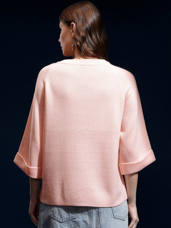 Tokyo Talkies Women Pink Round Neck Sweater - Pink - Image 3