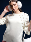 Tokyo Talkies Women Off White Round Neck Sweater - Off White - Image 1