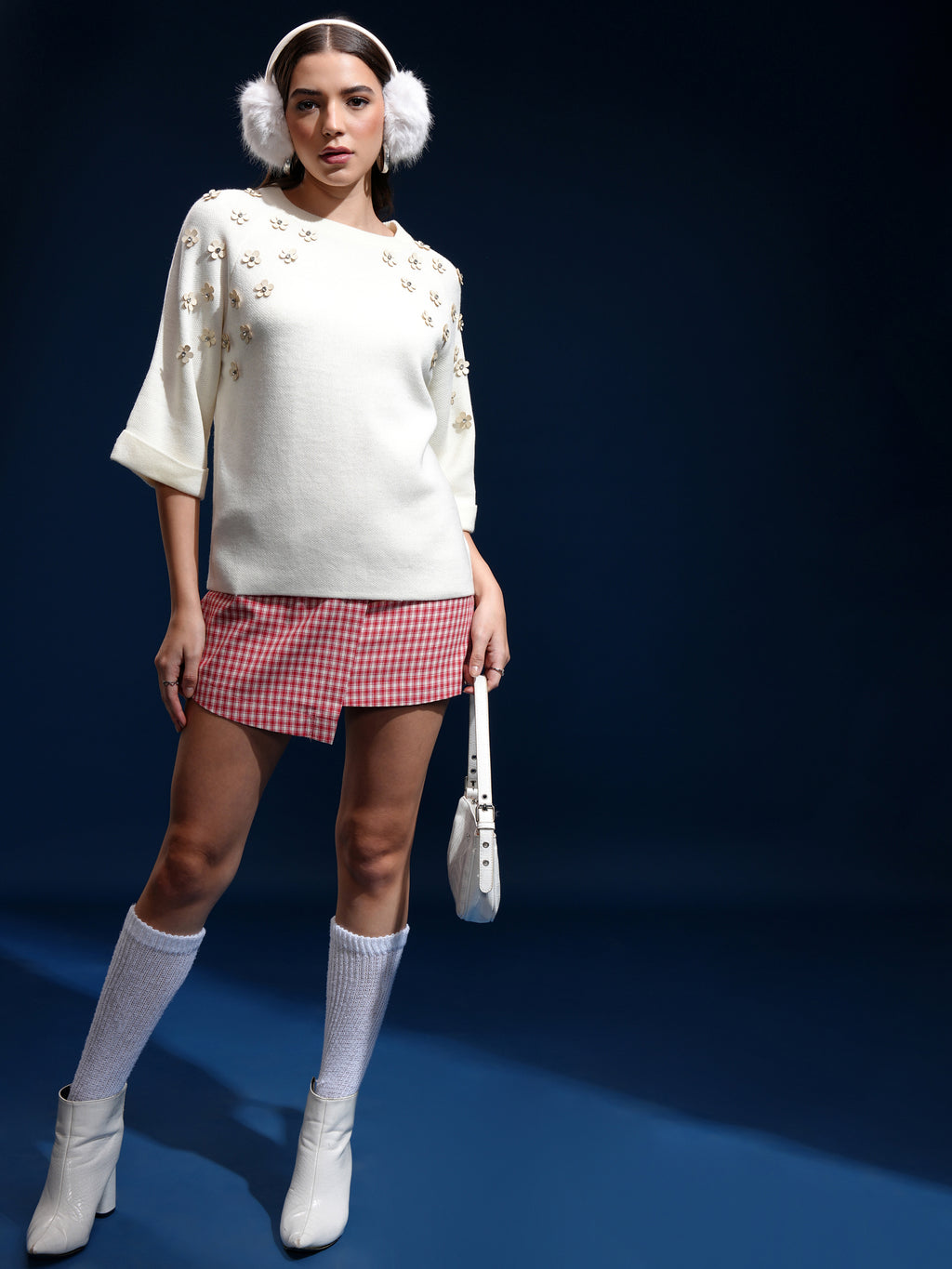 Tokyo Talkies Women Off White Round Neck Sweater - Off White - Image 2