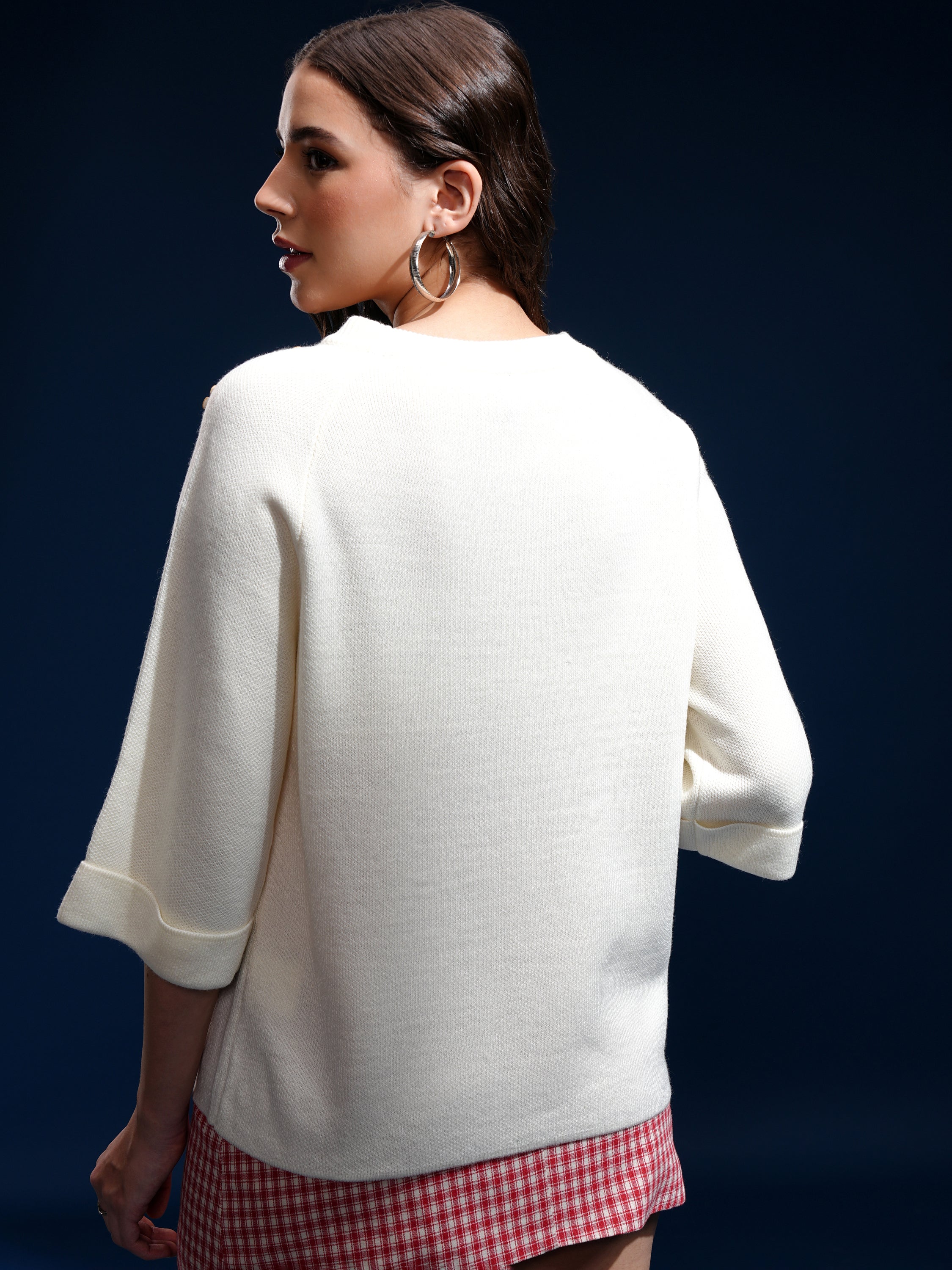 Tokyo Talkies Women Off White Round Neck Sweater - Off White - Image 3