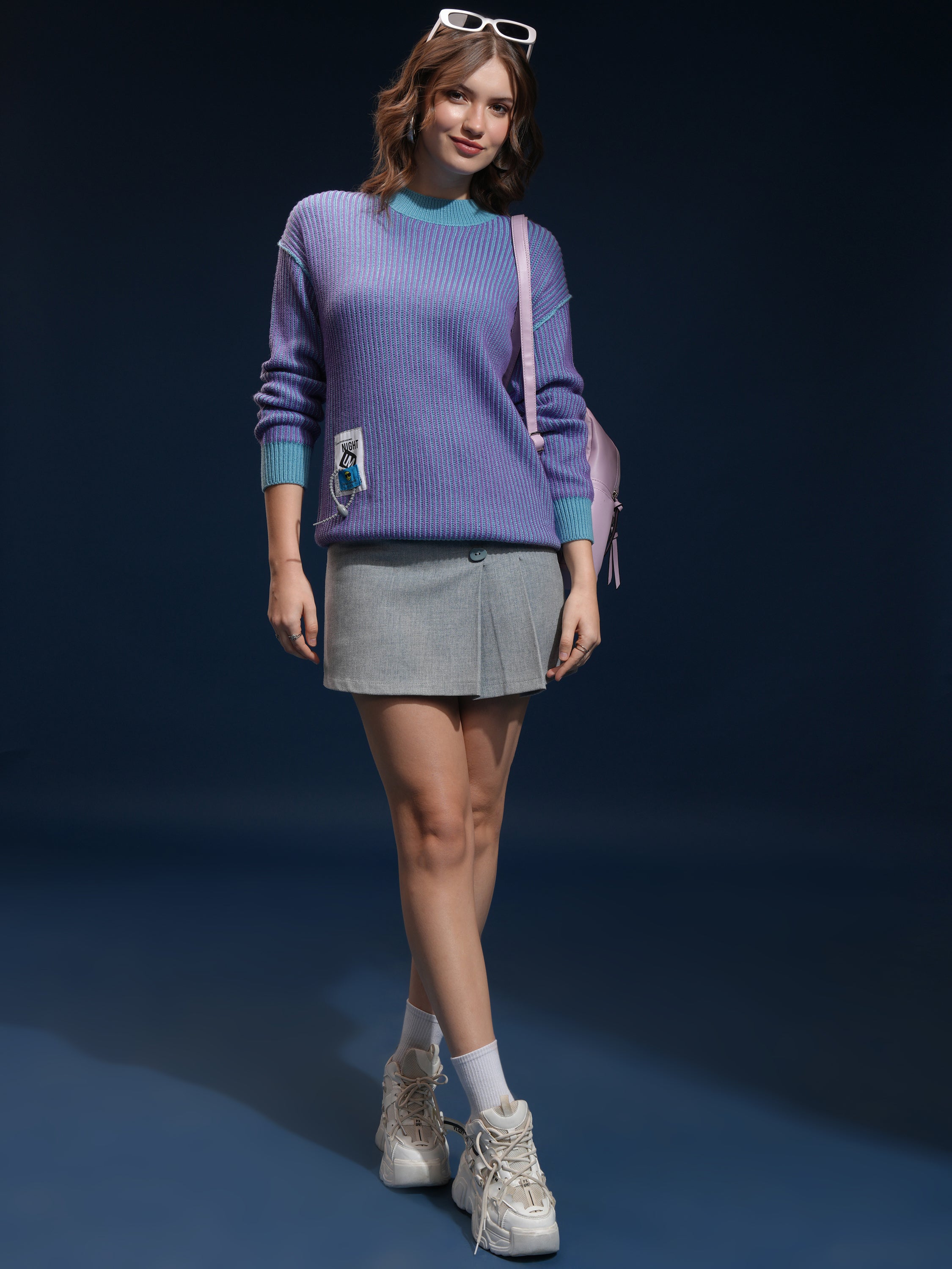 Tokyo Talkies Women Purple Round Neck Sweater - Purple - Image 2