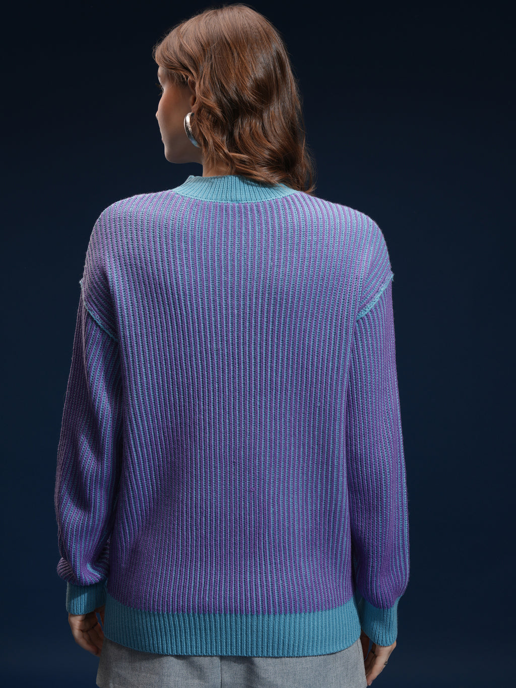 Tokyo Talkies Women Purple Round Neck Sweater - Purple - Image 3