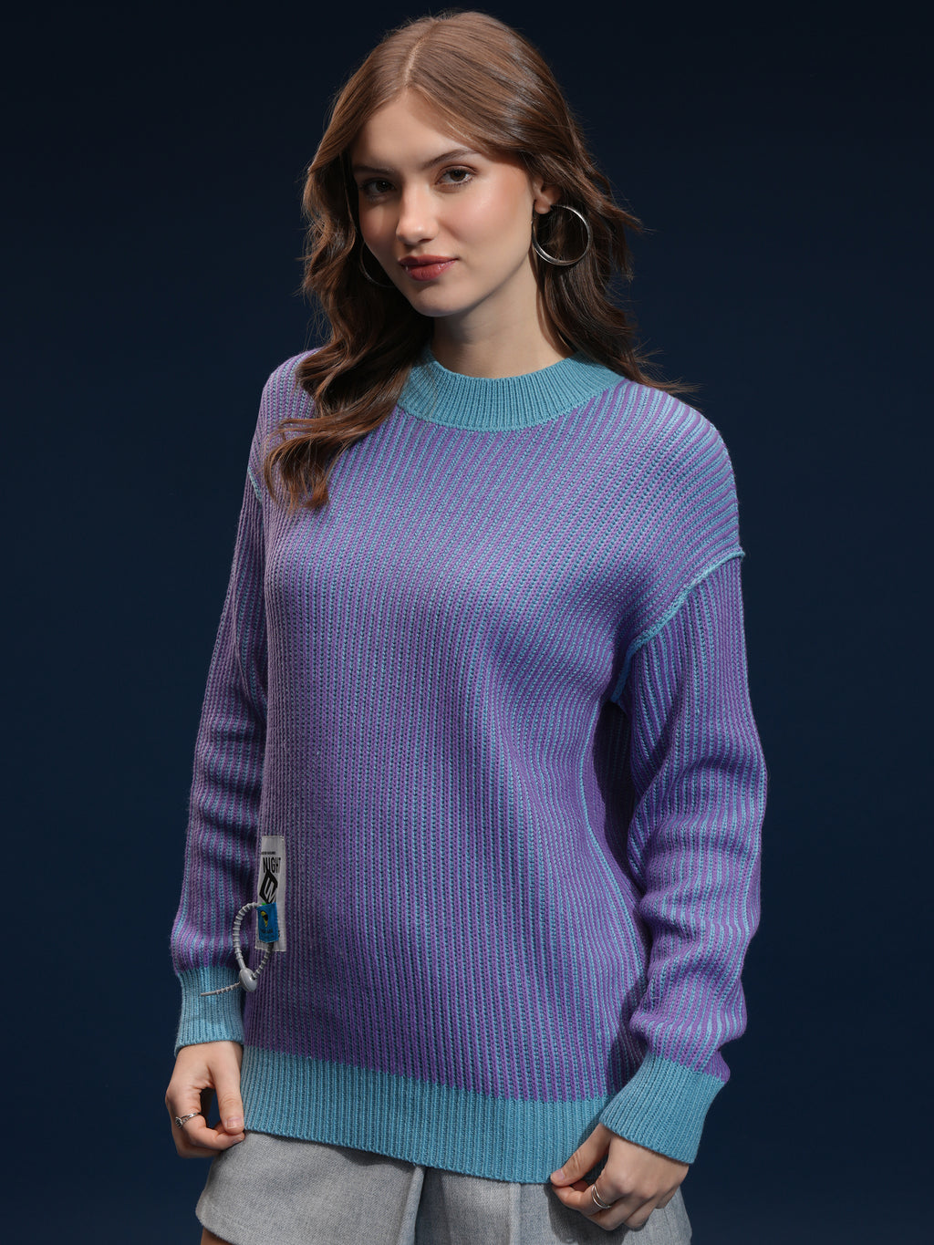 Tokyo Talkies Women Purple Round Neck Sweater - Purple - Image 4