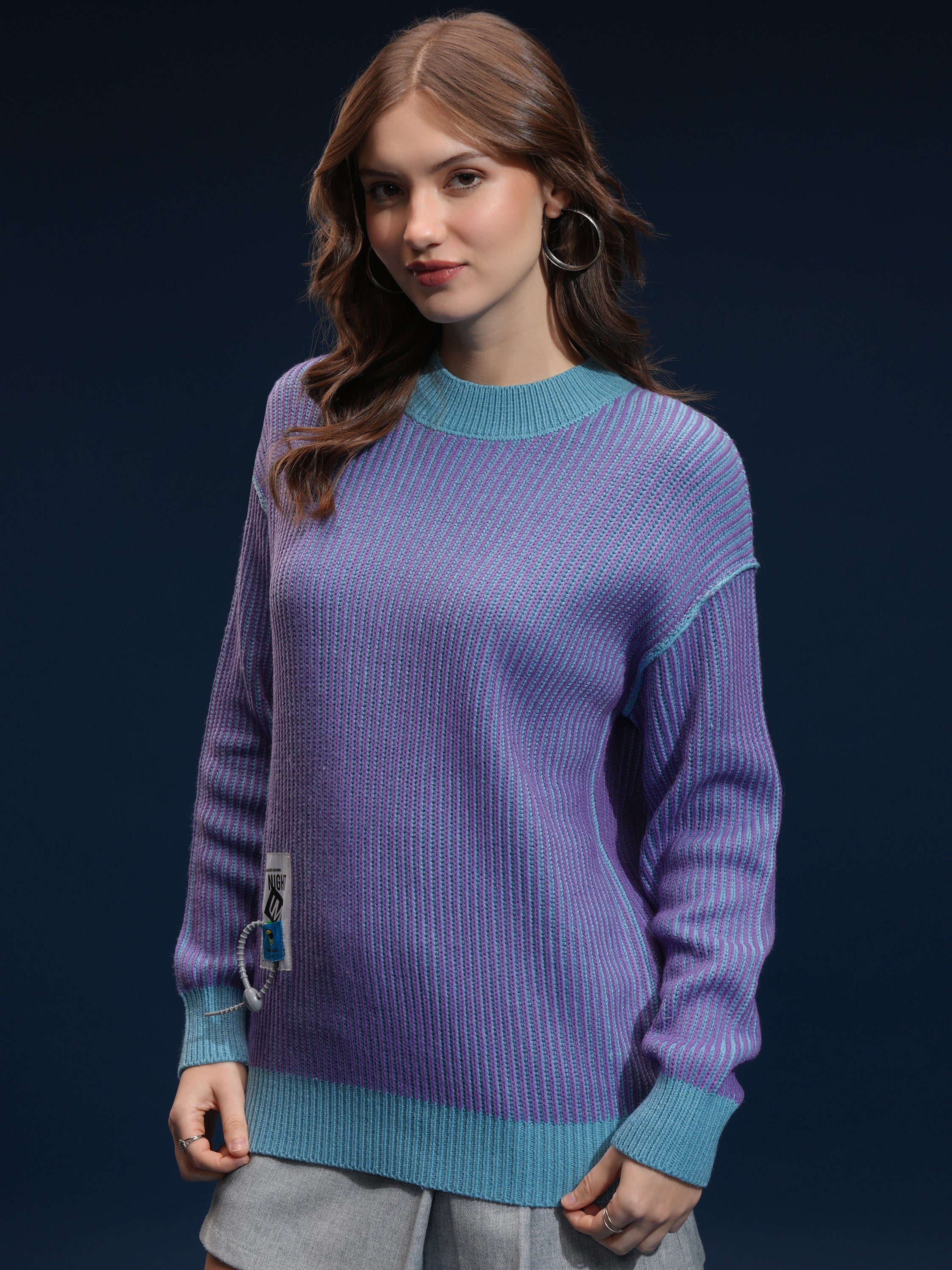 Tokyo Talkies Women Purple Round Neck Sweater - Purple - Image 4