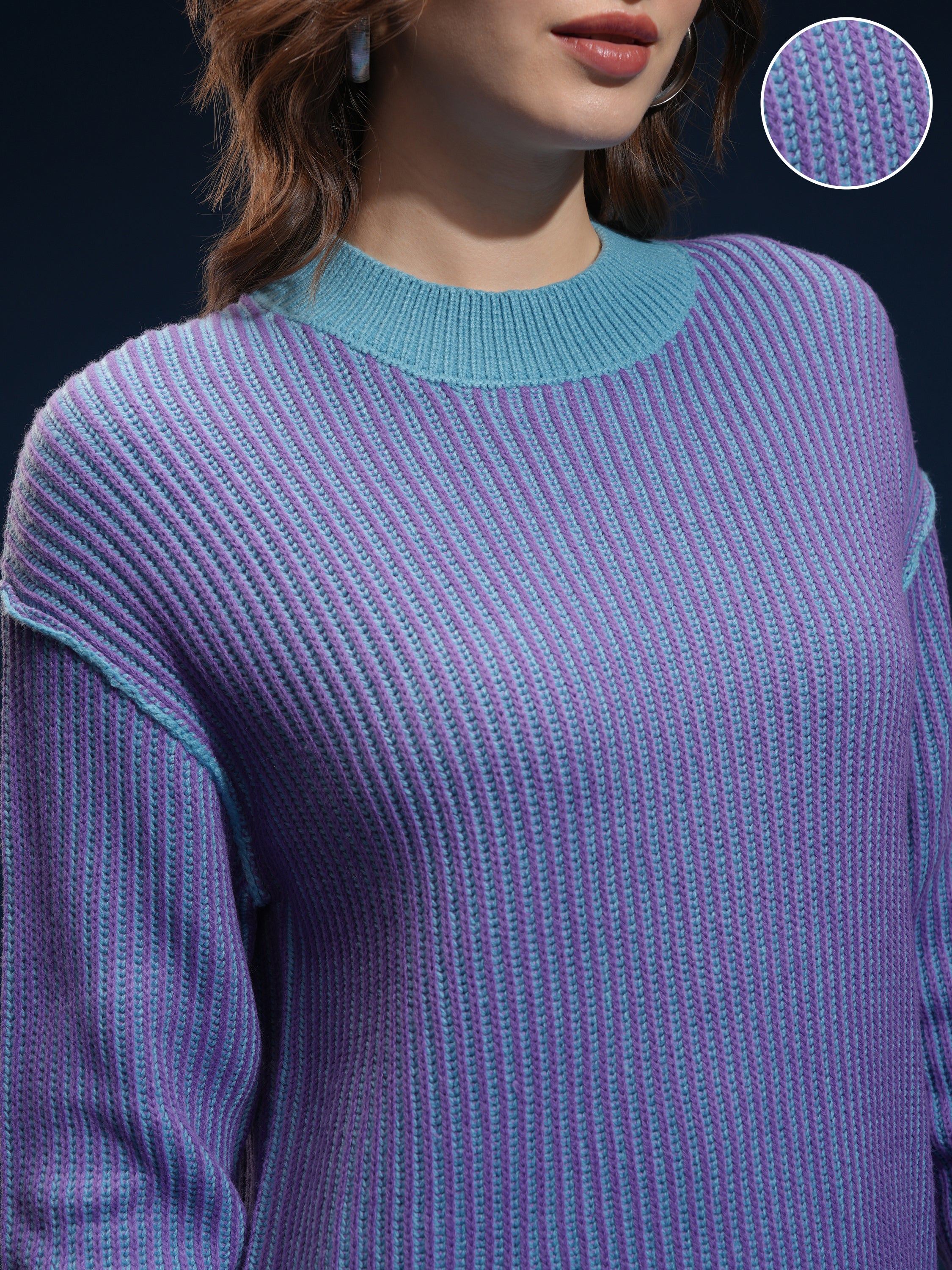 Tokyo Talkies Women Purple Round Neck Sweater - Purple - Image 5