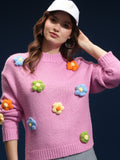 Tokyo Talkies Women Pink Round Neck Sweater - Pink - Image 1