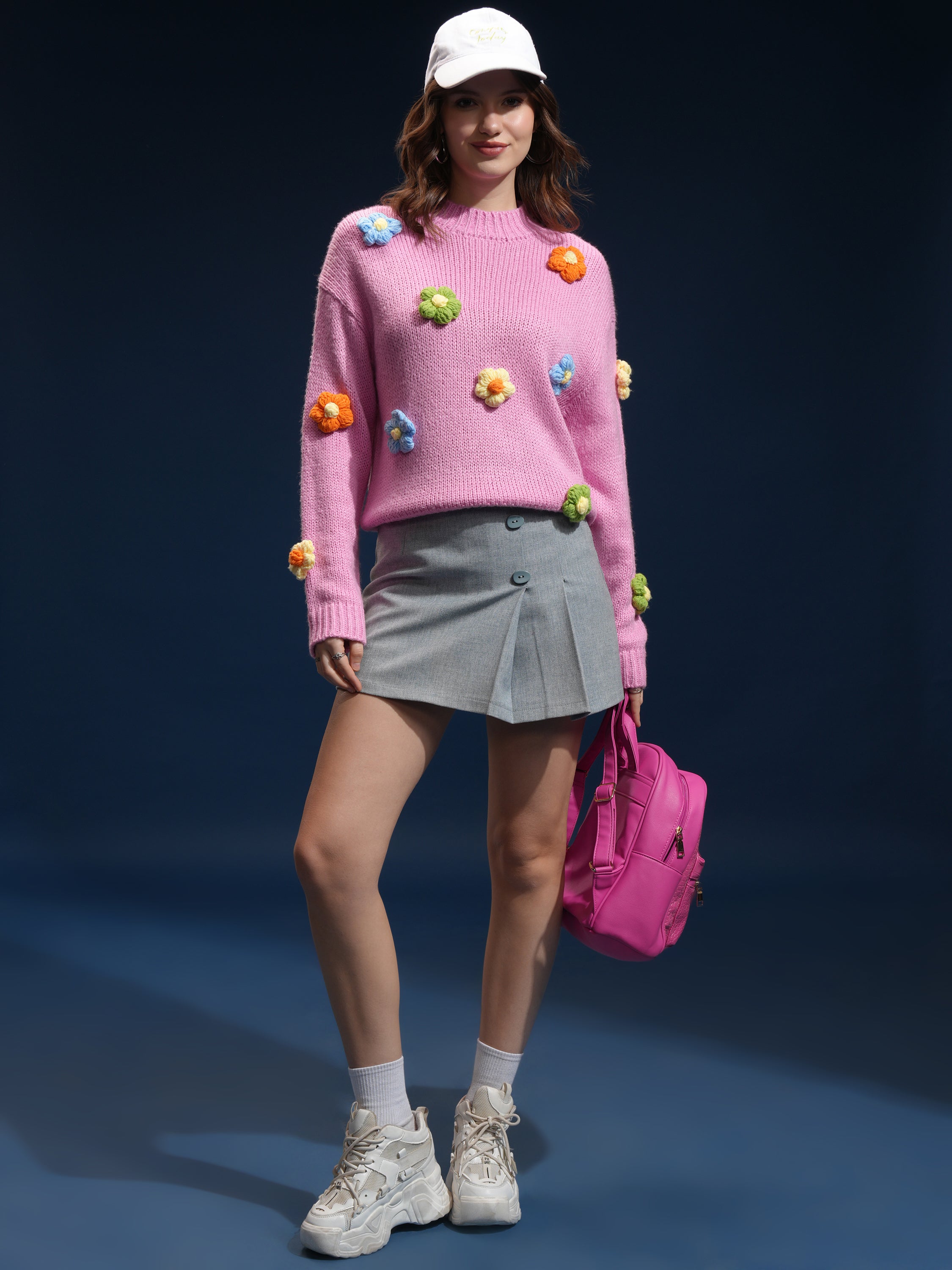 Tokyo Talkies Women Pink Round Neck Sweater - Pink - Image 2