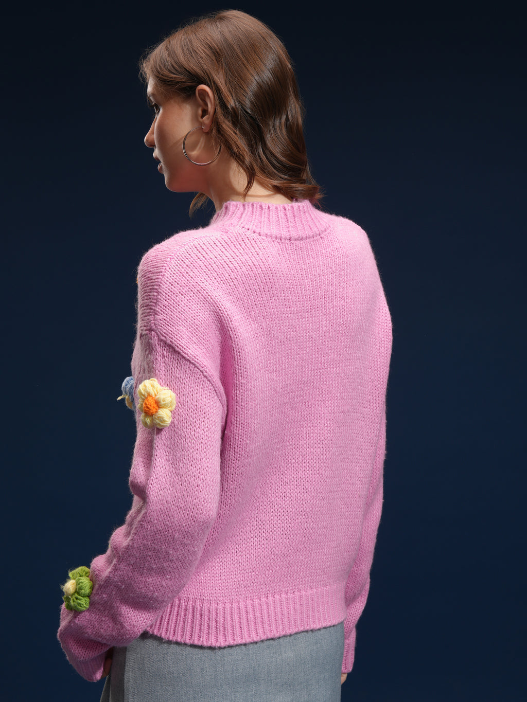 Tokyo Talkies Women Pink Round Neck Sweater - Pink - Image 3