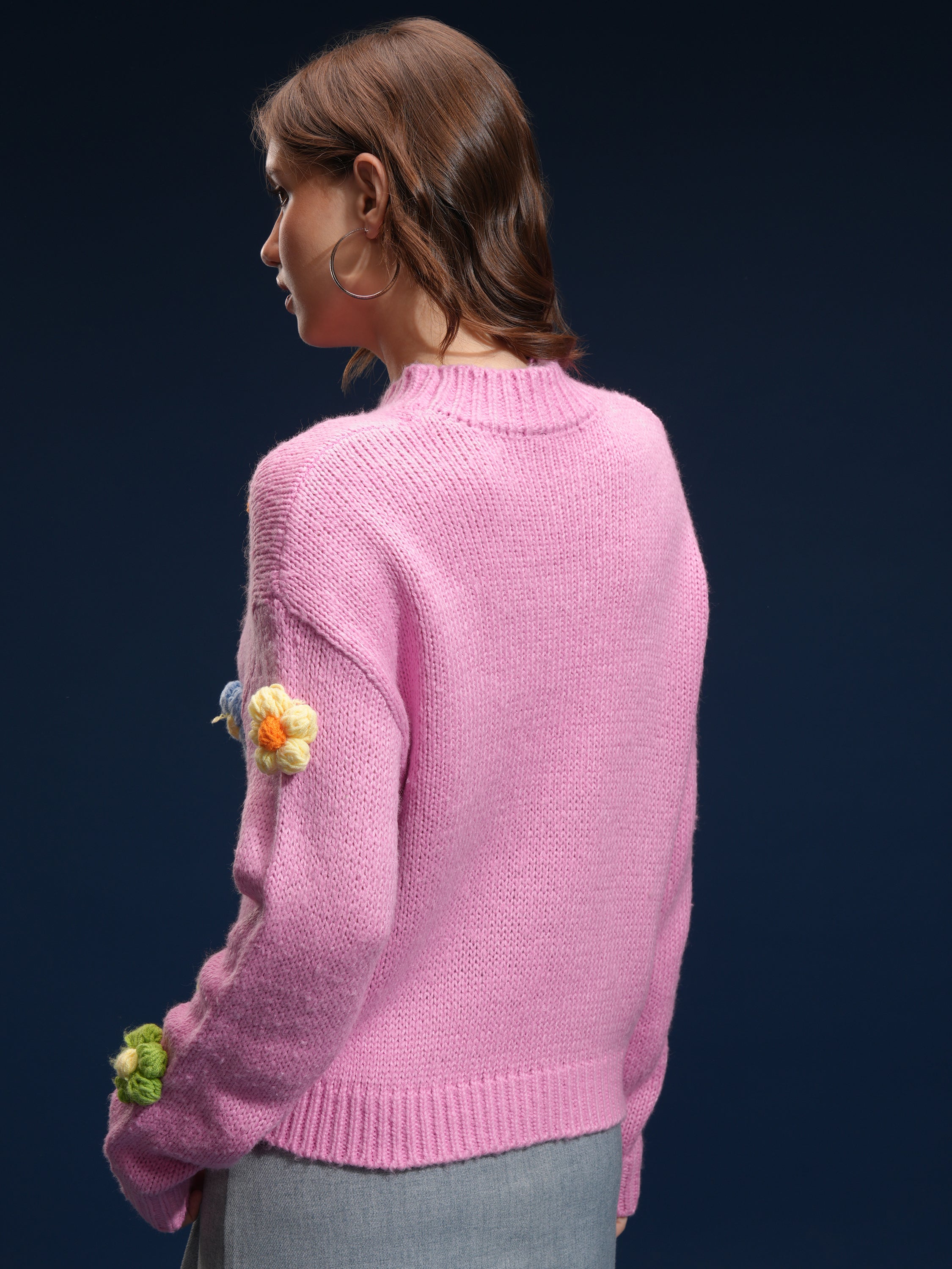 Tokyo Talkies Women Pink Round Neck Sweater - Pink - Image 3