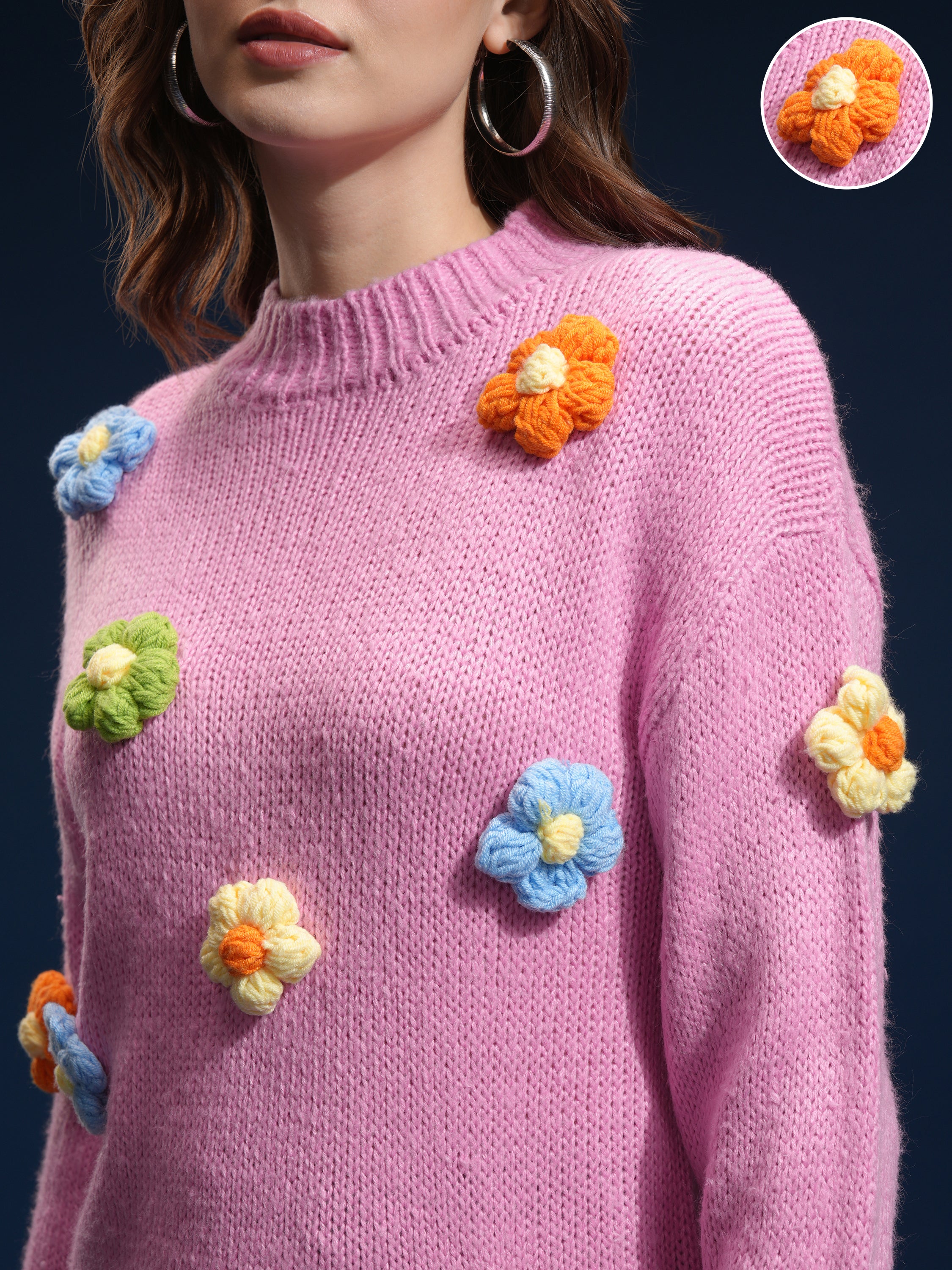 Tokyo Talkies Women Pink Round Neck Sweater - Pink - Image 5