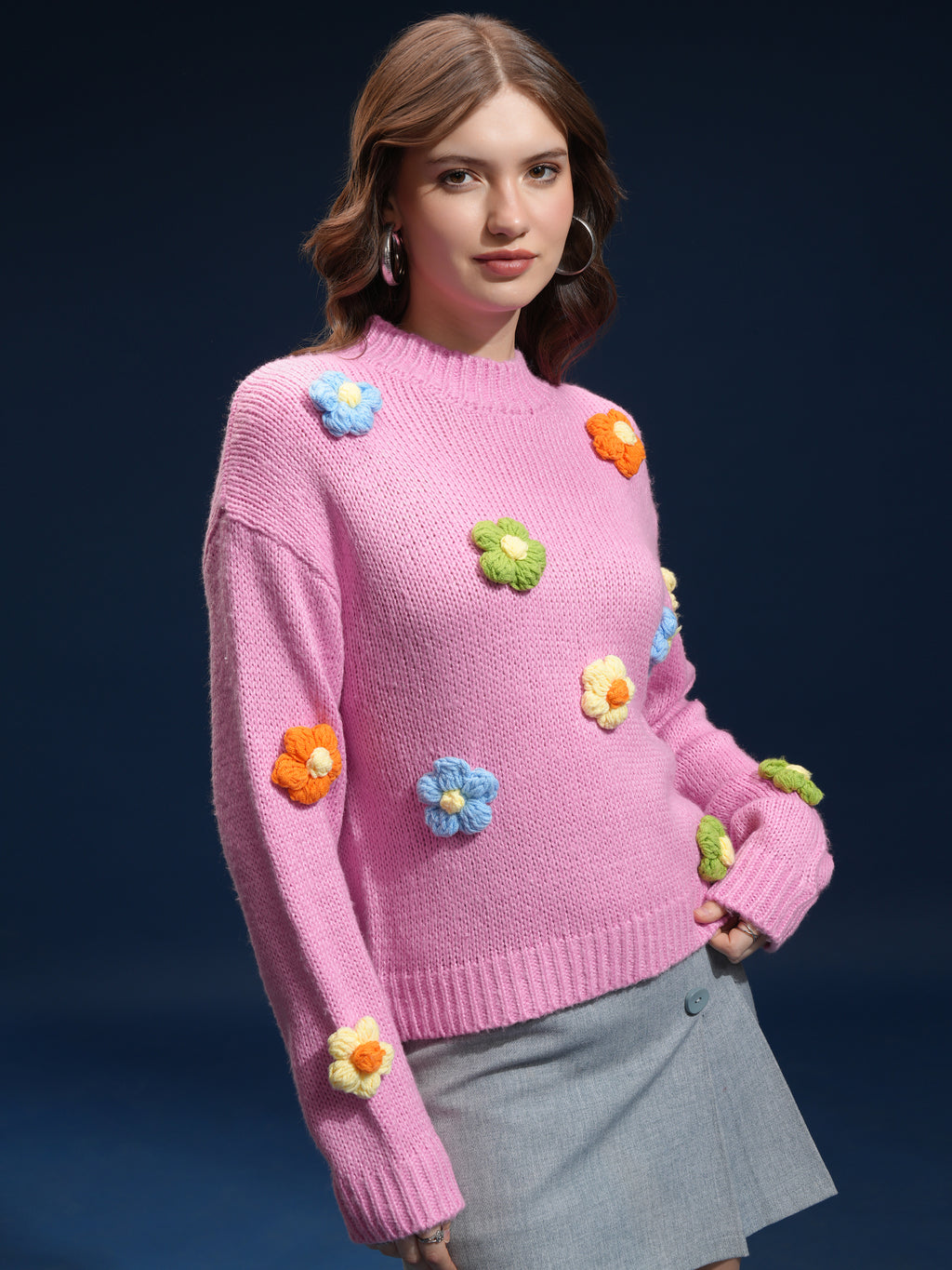 Tokyo Talkies Women Pink Round Neck Sweater - Pink - Image 6