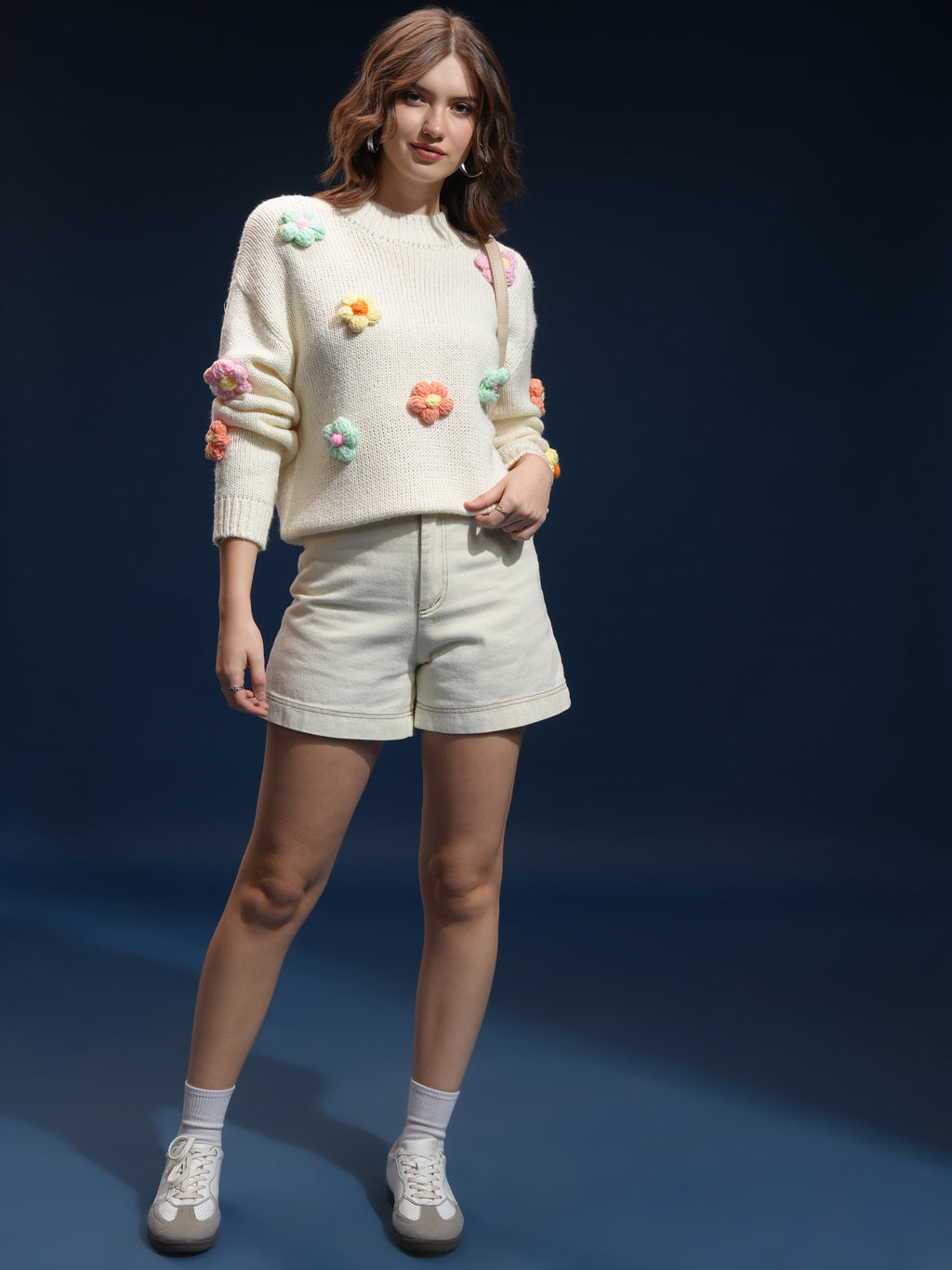 Tokyo Talkies Women Cream Round Neck Sweater - Cream - Image 2