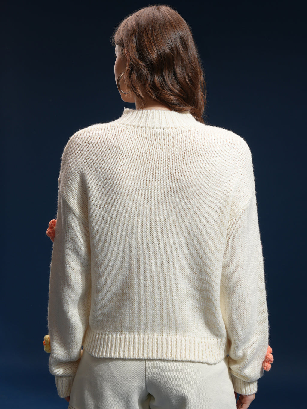 Tokyo Talkies Women Cream Round Neck Sweater - Cream - Image 3