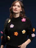 Tokyo Talkies Women Black Round Neck Sweater - Black - Image 1