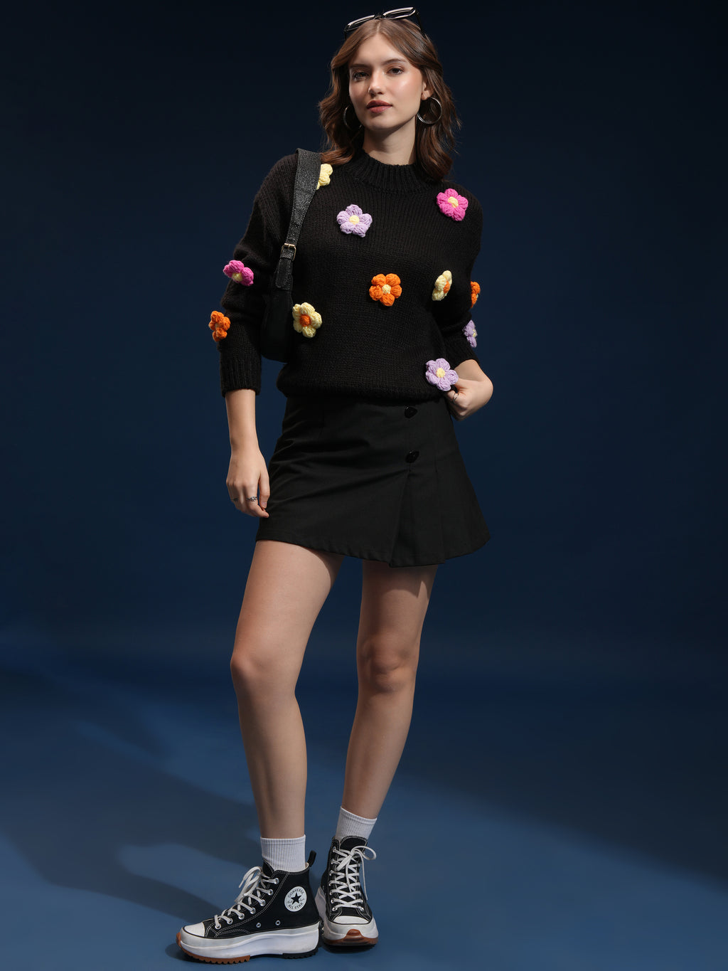 Tokyo Talkies Women Black Round Neck Sweater - Black - Image 2