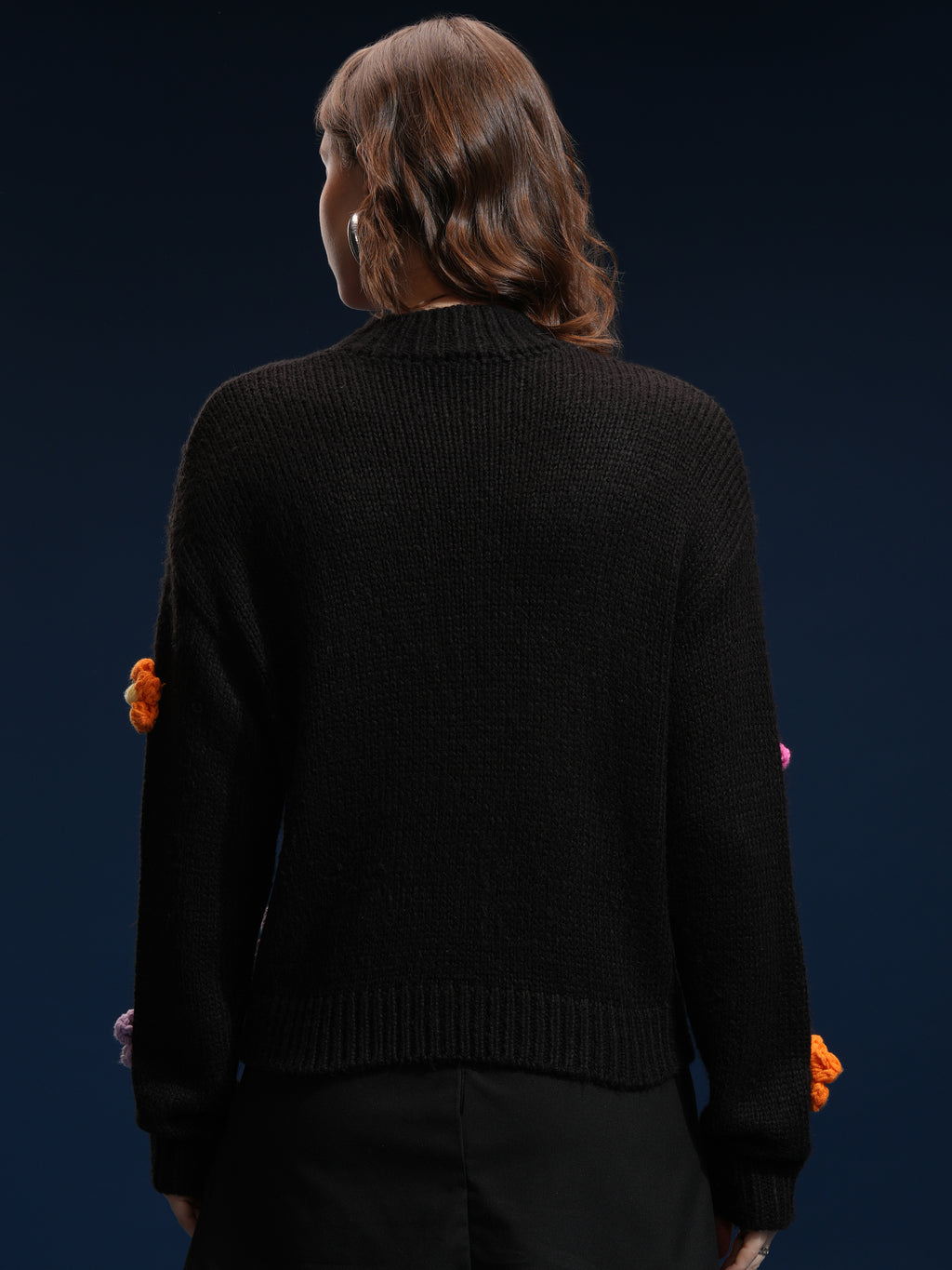 Tokyo Talkies Women Black Round Neck Sweater - Black - Image 3