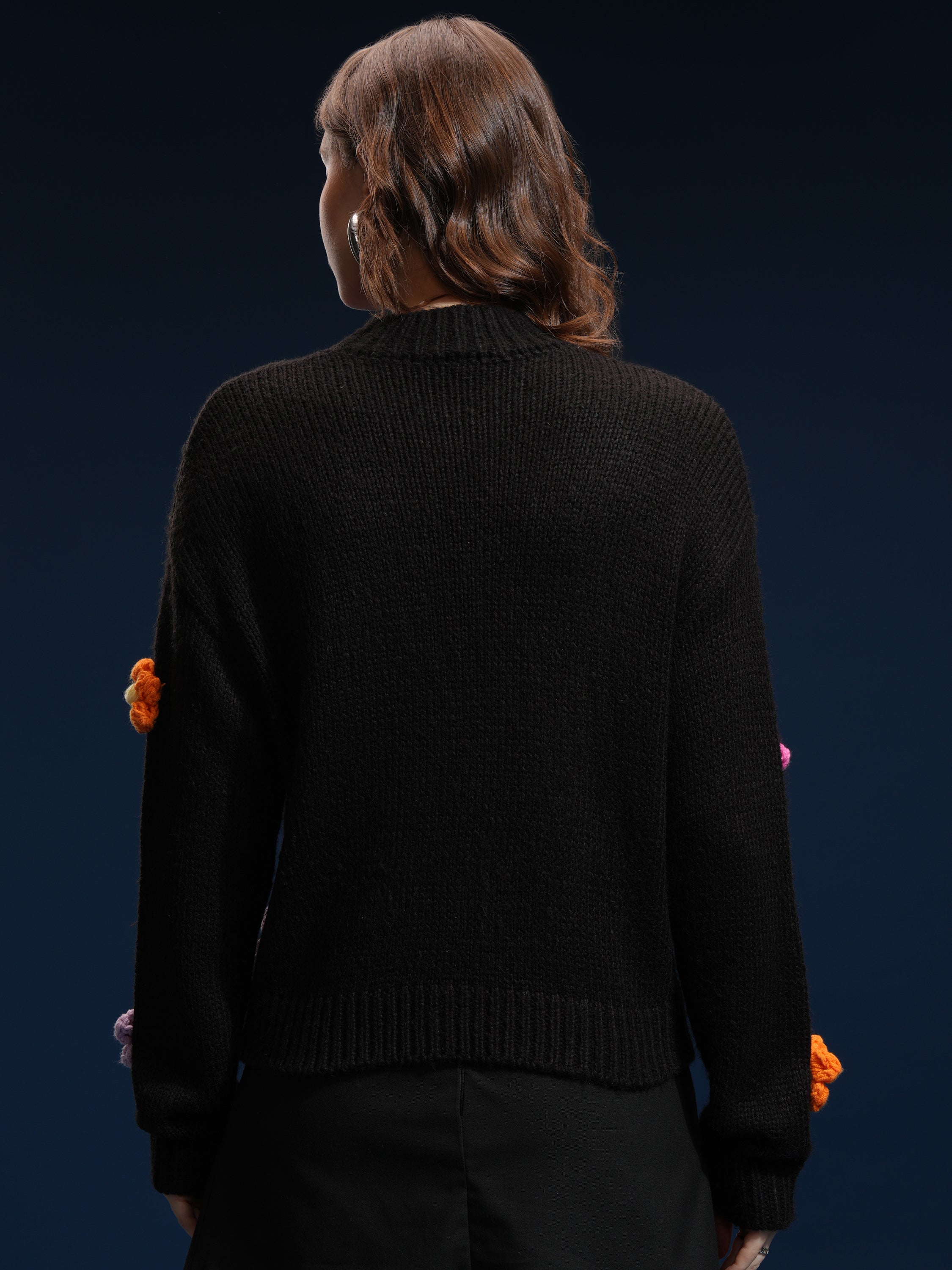 Tokyo Talkies Women Black Round Neck Sweater - Black - Image 3