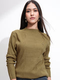 Tokyo Talkies Women Olive Mock Collar Sweater - Olive - Image 1
