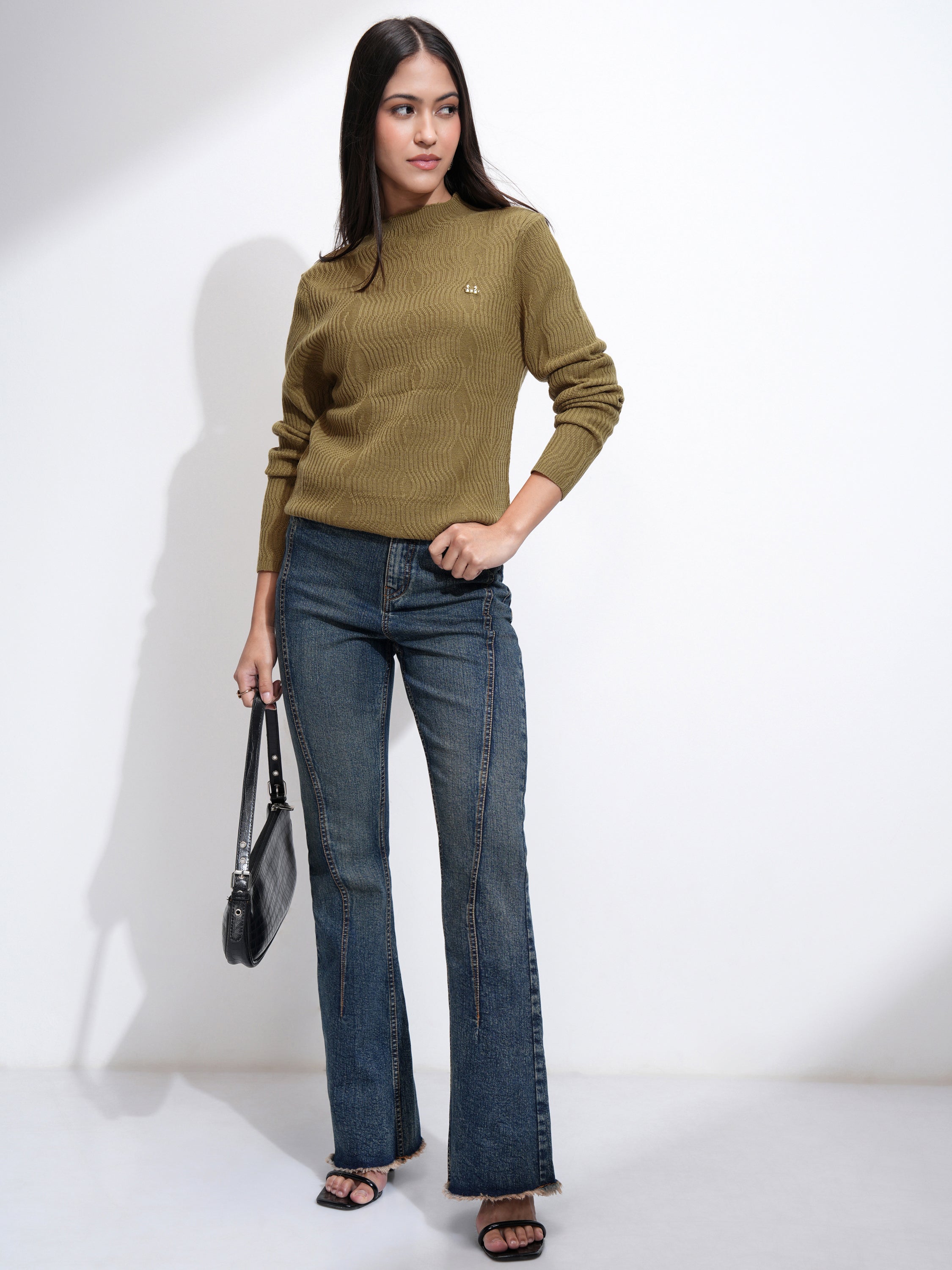 Tokyo Talkies Women Olive Mock Collar Sweater - Olive - Image 2