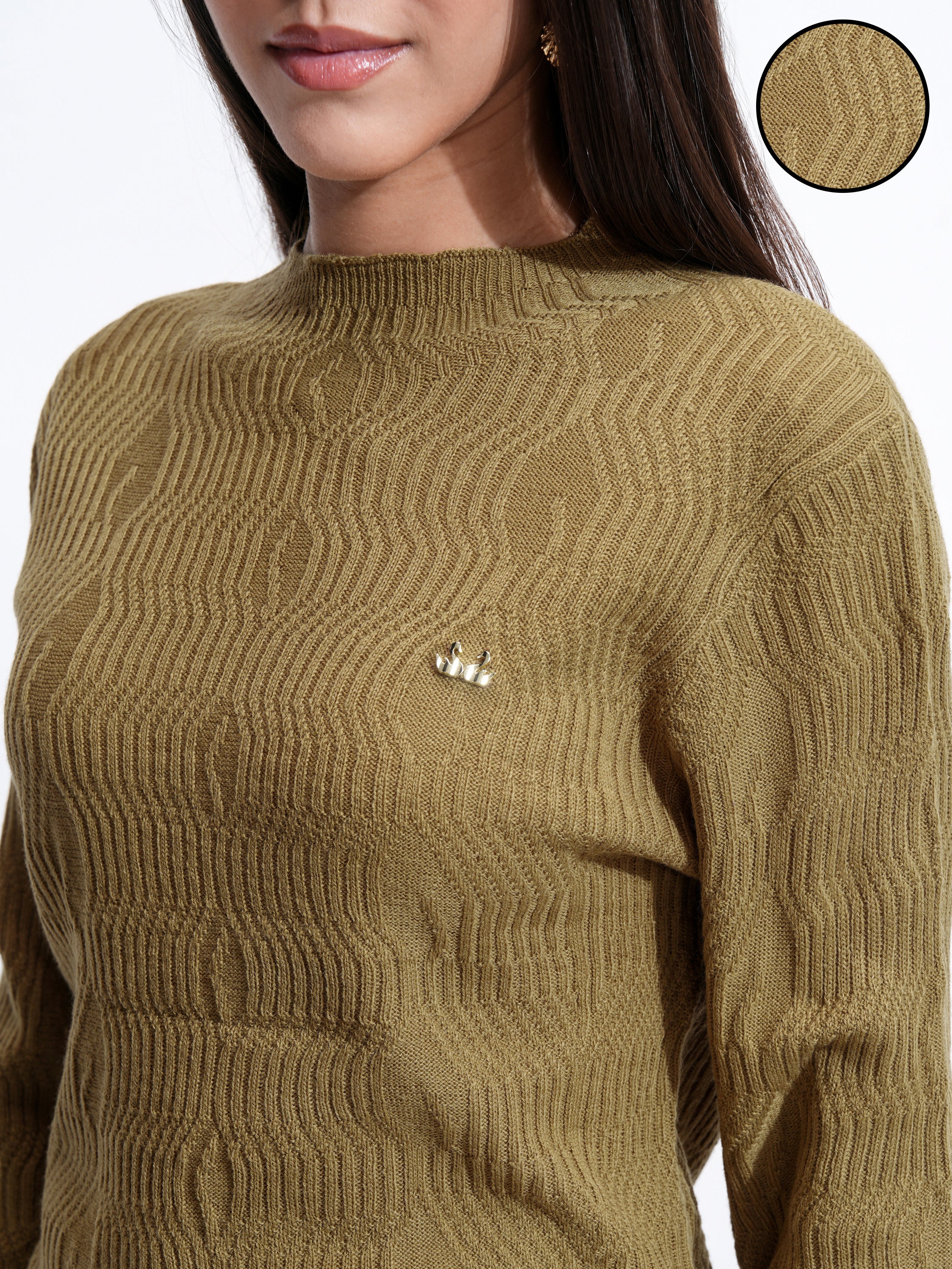 Tokyo Talkies Women Olive Mock Collar Sweater - Olive - Image 5