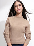 Tokyo Talkies Women Brown Mock Collar Sweater - Brown - Image 1