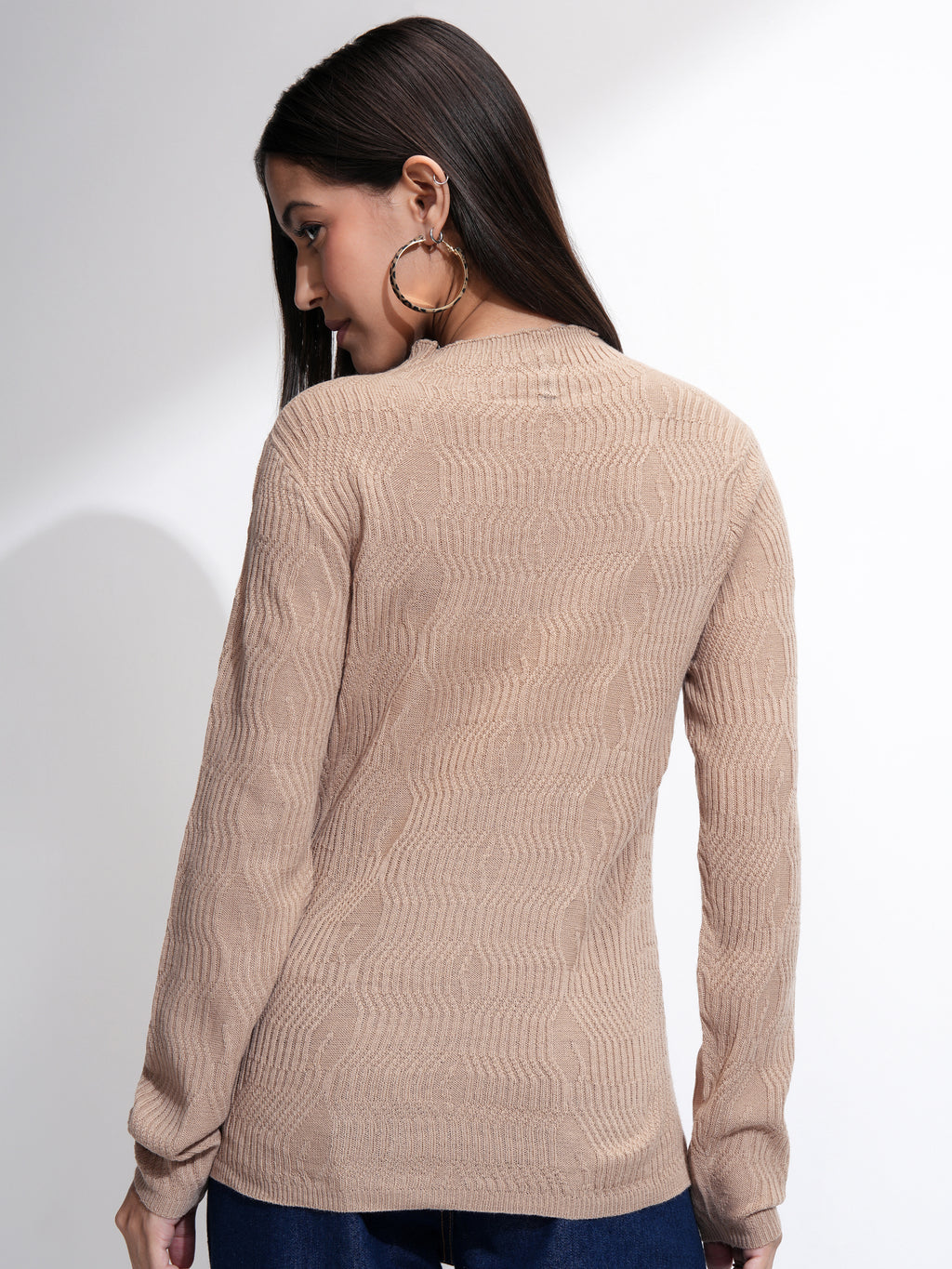 Tokyo Talkies Women Brown Mock Collar Sweater - Brown - Image 3