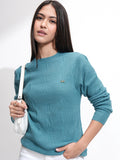 Tokyo Talkies Women Blue Mock Collar Sweater - Blue - Image 1
