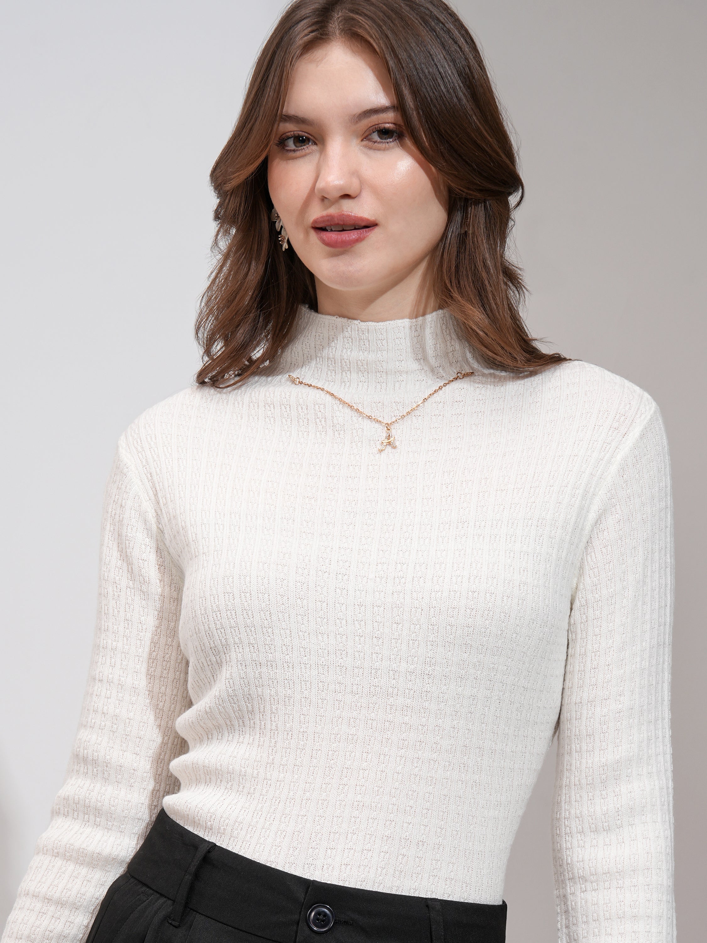 Tokyo Talkies Women Off White Turtle Neck Sweater - Off White - Image 1