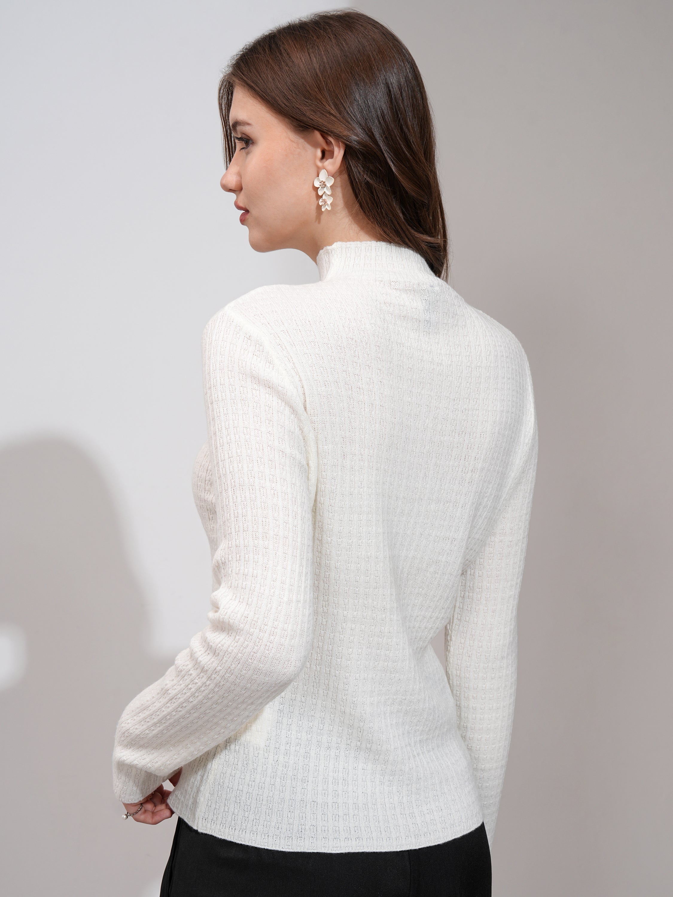 Tokyo Talkies Women Off White Turtle Neck Sweater - Off White - Image 3