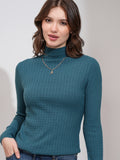 Tokyo Talkies Women Blue Turtle Neck Sweater - Blue - Image 1