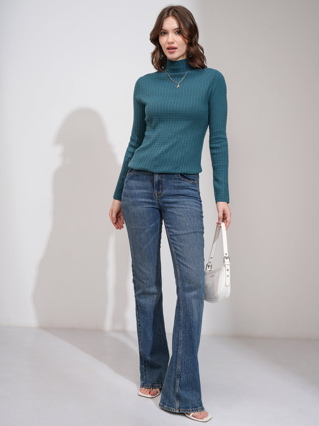 Tokyo Talkies Women Blue Turtle Neck Sweater - Blue - Image 2