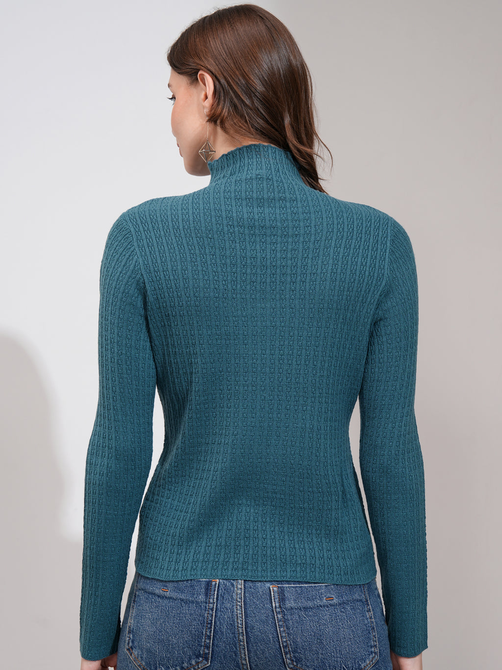 Tokyo Talkies Women Blue Turtle Neck Sweater - Blue - Image 3