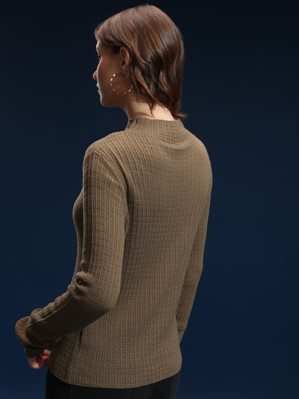 Tokyo Talkies Women Brown Mock Collar Sweater - Brown - Image 3
