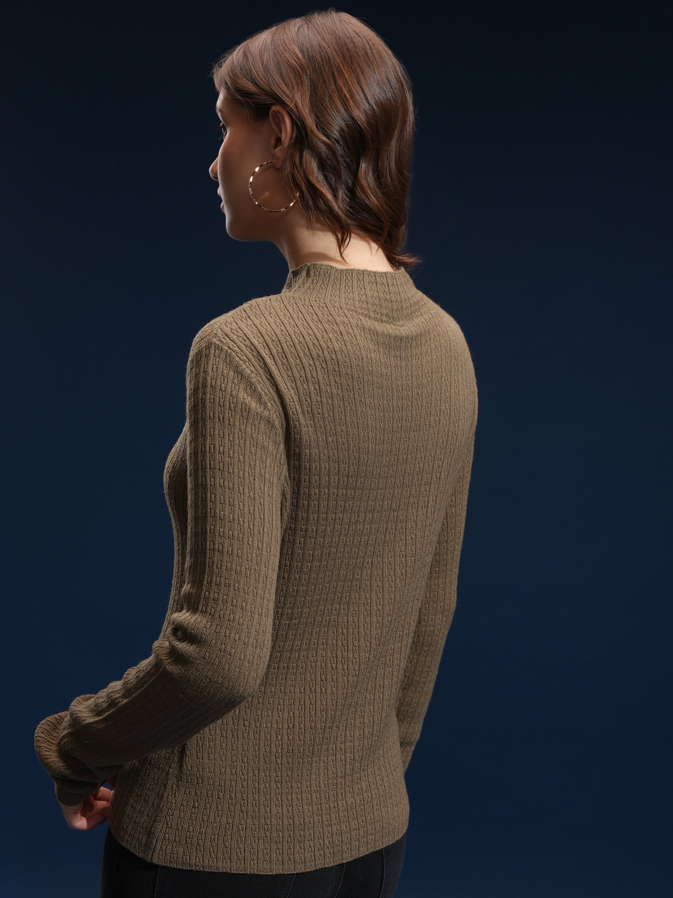 Tokyo Talkies Women Brown Mock Collar Sweater - Brown - Image 3