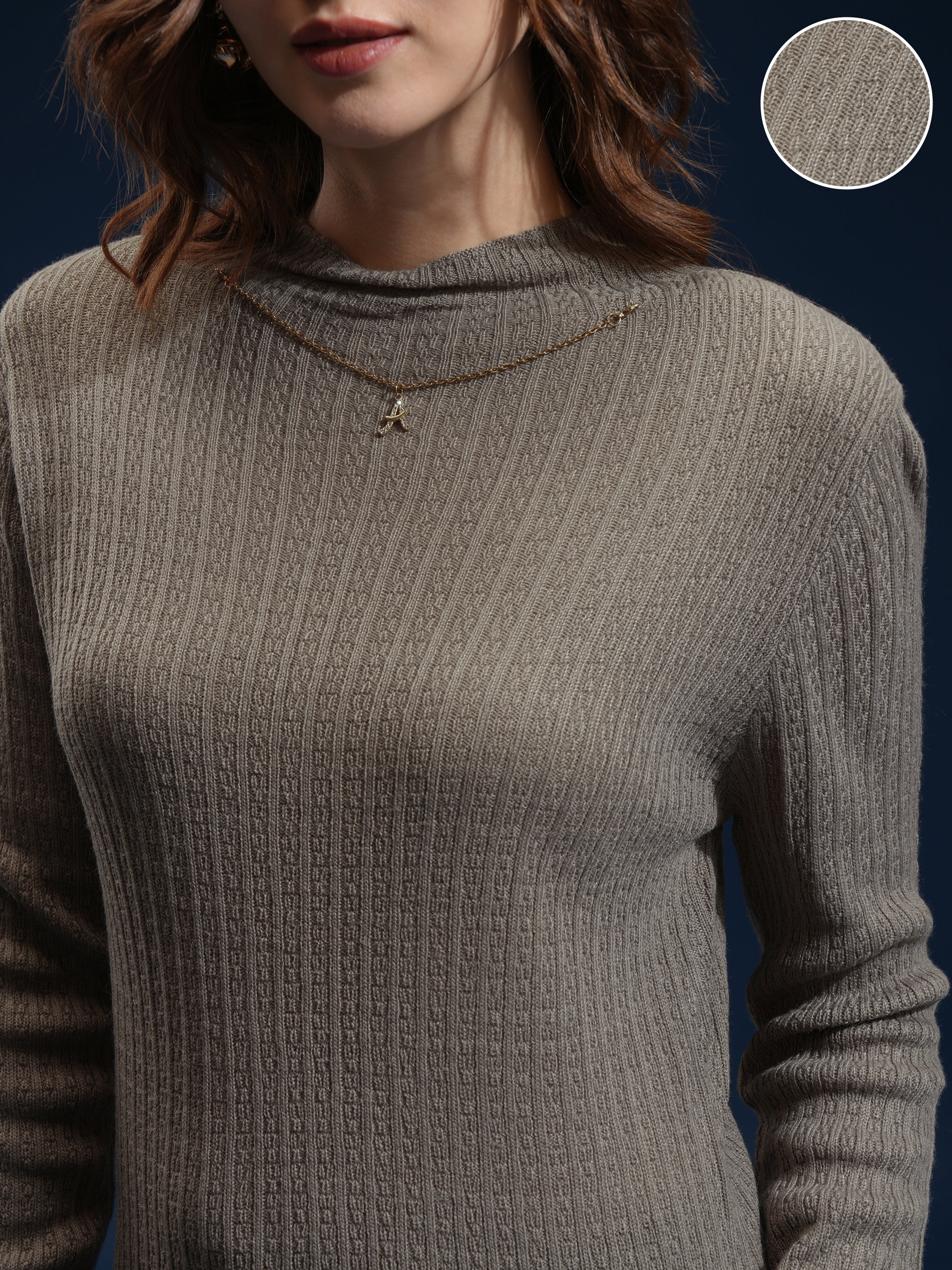 Tokyo Talkies Women Green Mock Collar Sweater - Green - Image 5
