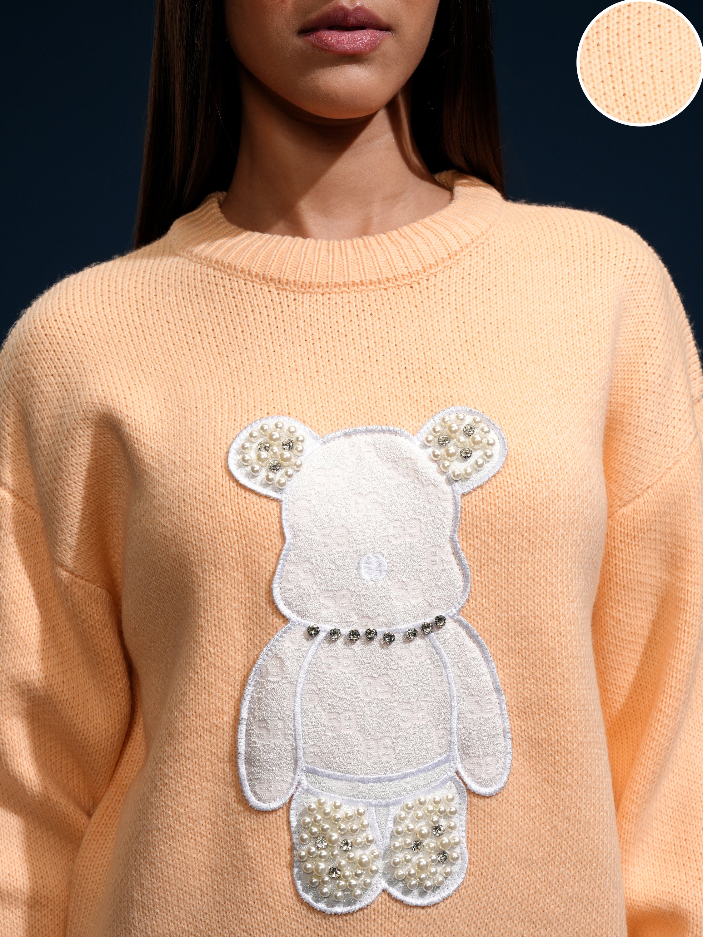 Tokyo Talkies Women Peach Round Neck Sweater - Peach - Image 5