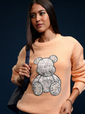 Tokyo Talkies Women Peach Round Neck Sweater - Peach - Image 1