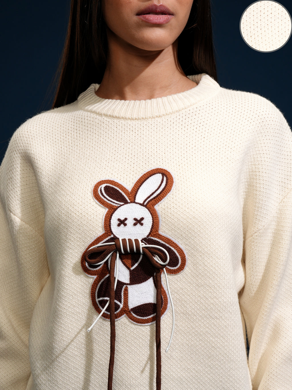 Tokyo Talkies Women Off White Round Neck Sweater - Off White - Image 5