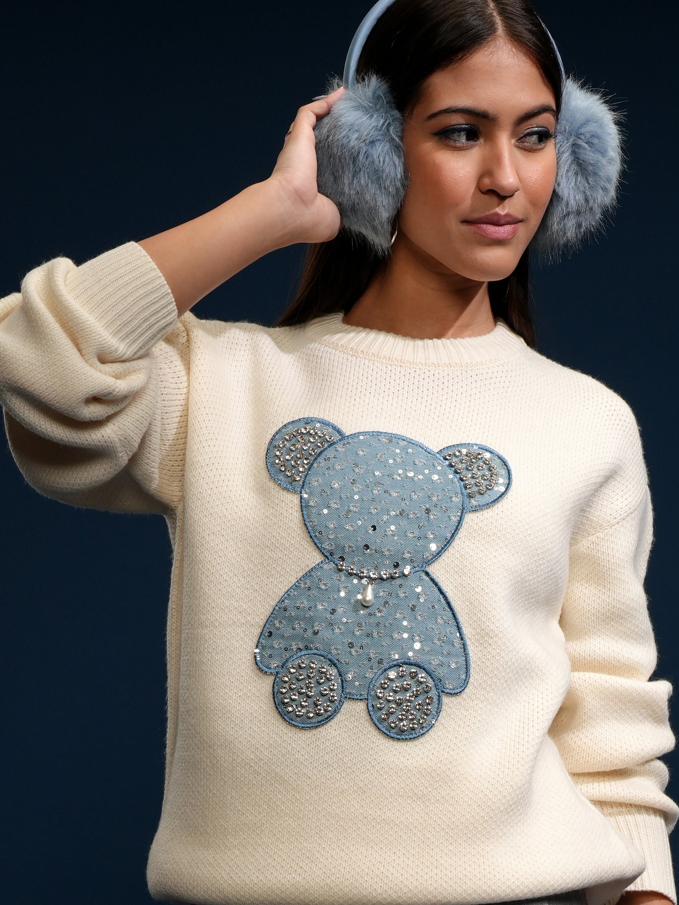 Tokyo Talkies Women Off White Round Neck Sweater - Off White - Image 1