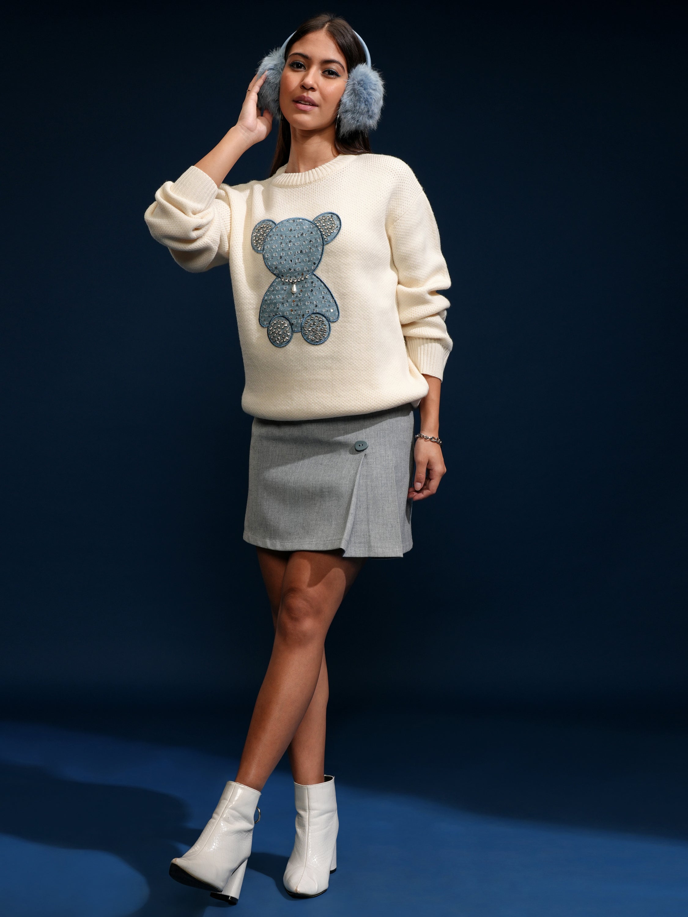 Tokyo Talkies Women Off White Round Neck Sweater - Off White - Image 2