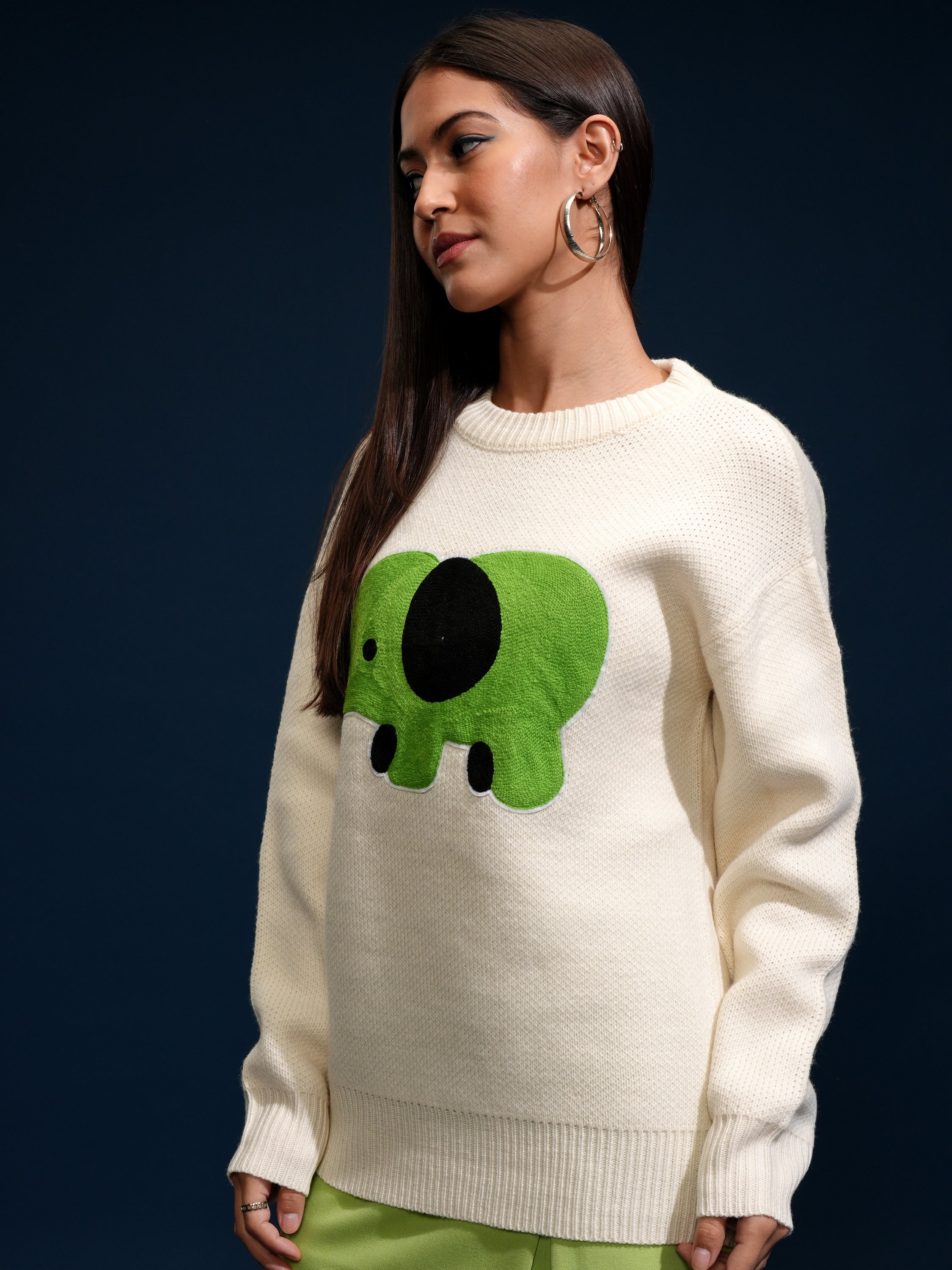 Tokyo Talkies Women Off White Round Neck Sweater - Off White - Image 4
