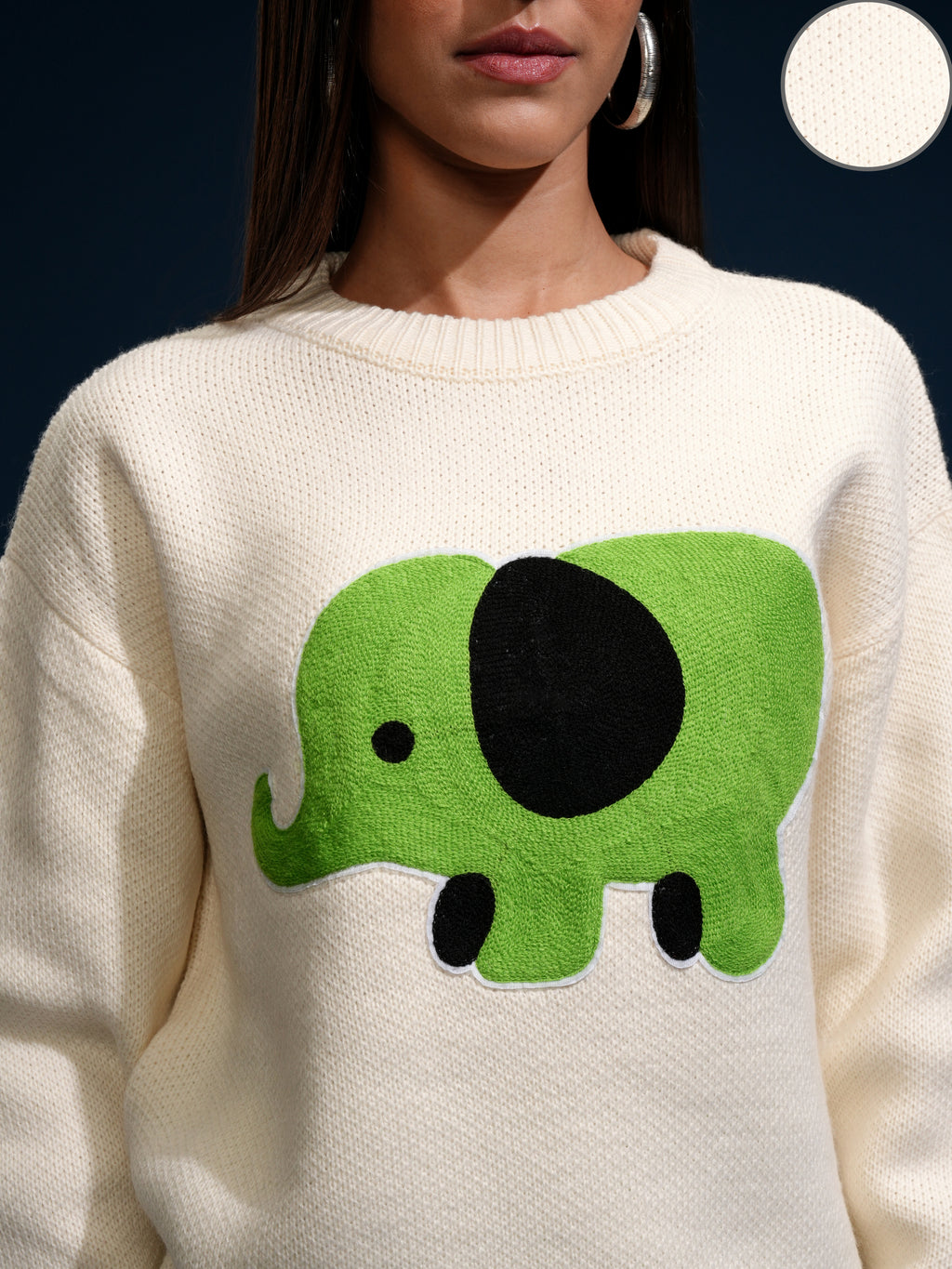 Tokyo Talkies Women Off White Round Neck Sweater - Off White - Image 5