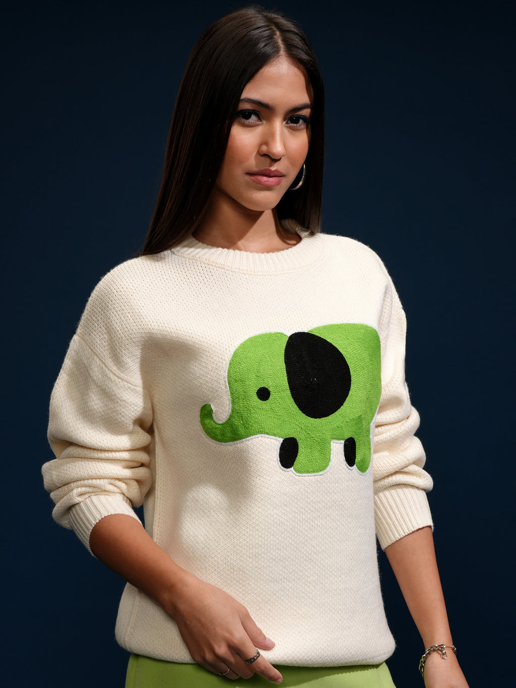 Tokyo Talkies Women Off White Round Neck Sweater - Off White - Image 6