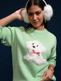 Tokyo Talkies Women Green Round Neck Sweater - Green - Image 1