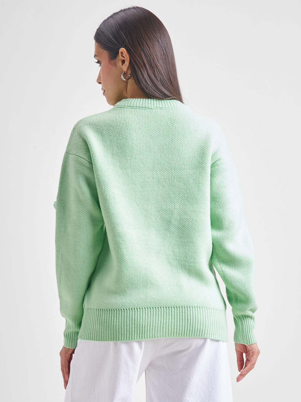 Tokyo Talkies Women Green Round Neck Sweater - Green - Image 3