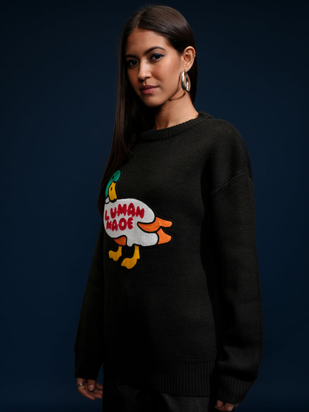 Tokyo Talkies Women Black Round Neck Sweater - Black - Image 4