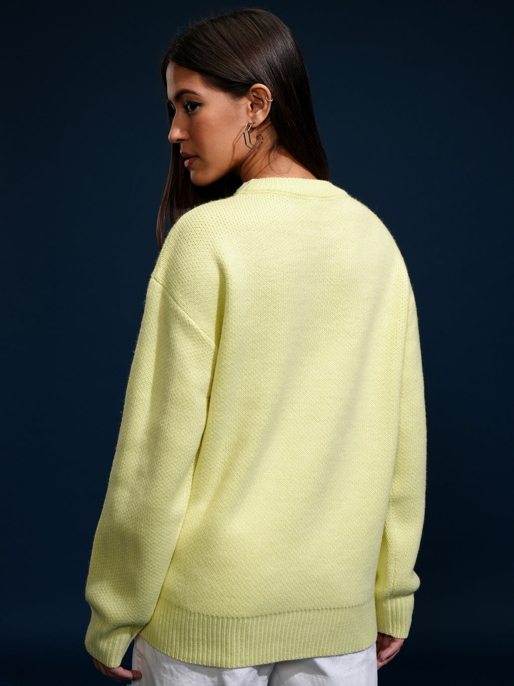 Tokyo Talkies Women Yellow Round Neck Sweater - Yellow - Image 3