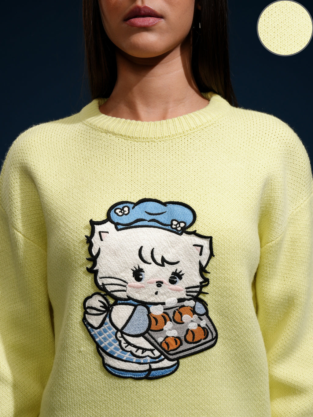 Tokyo Talkies Women Yellow Round Neck Sweater - Yellow - Image 5
