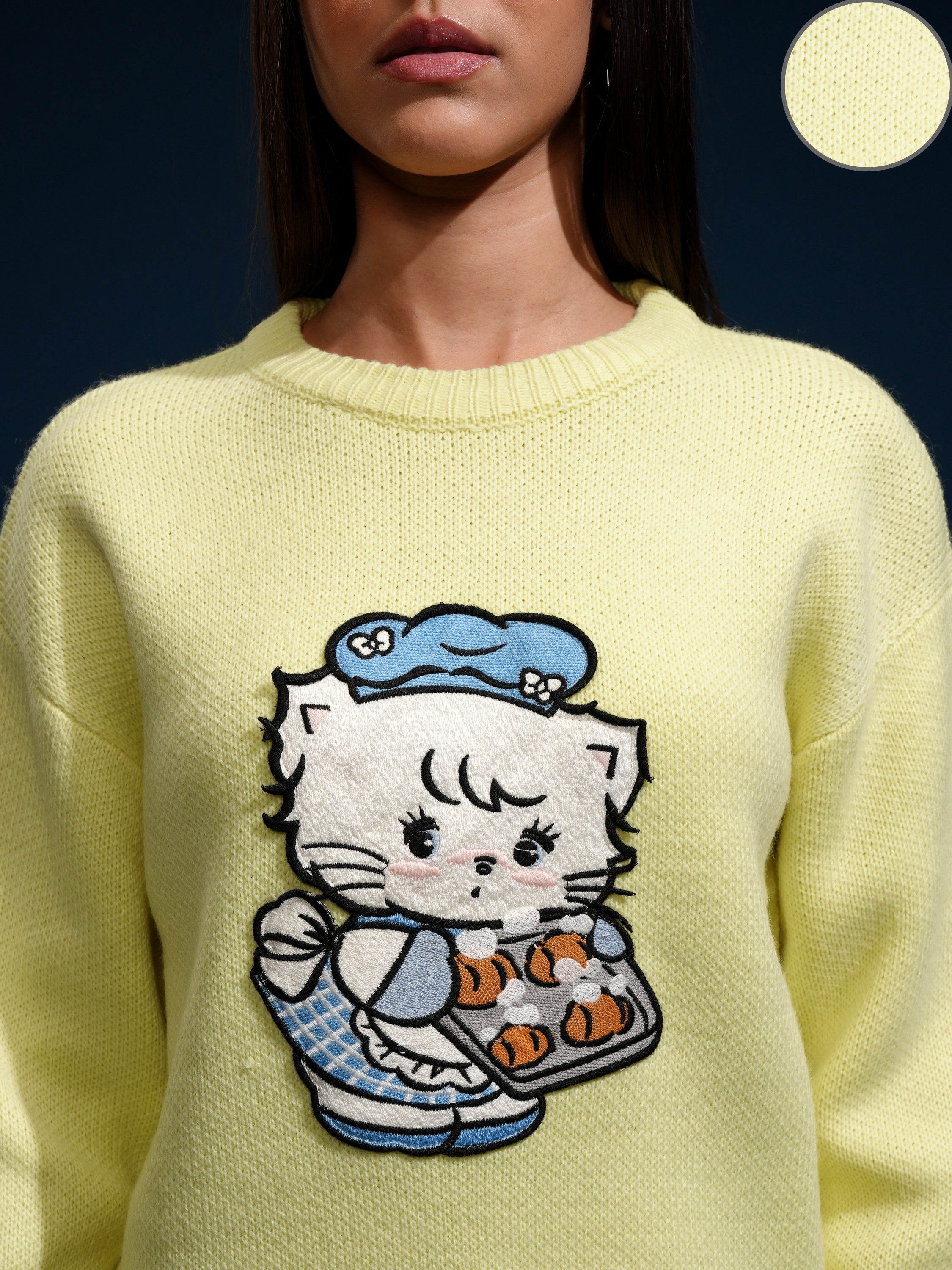 Tokyo Talkies Women Yellow Round Neck Sweater - Yellow - Image 5