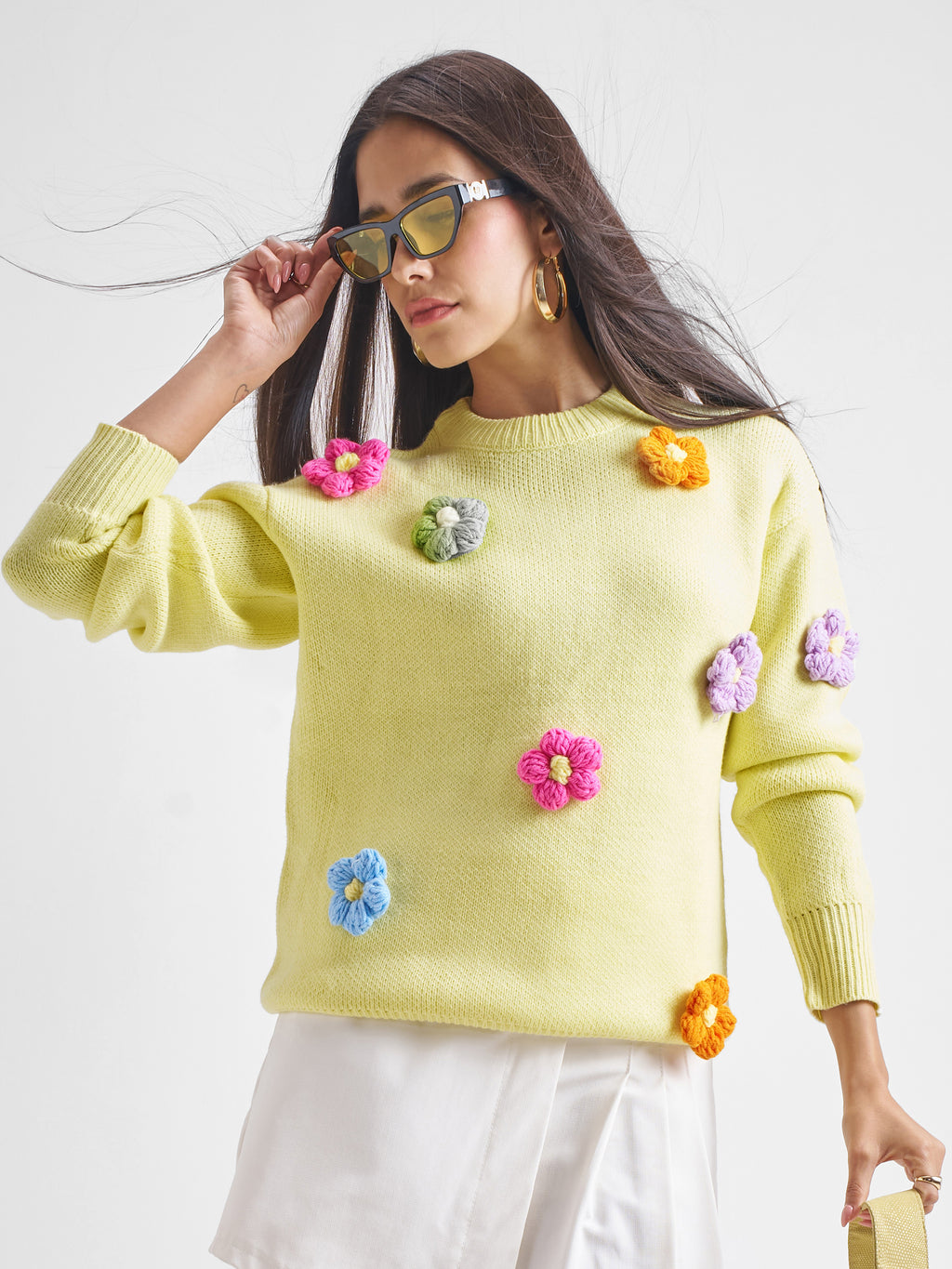 Tokyo Talkies Women Yellow Round Neck Sweater - Yellow - Image 1
